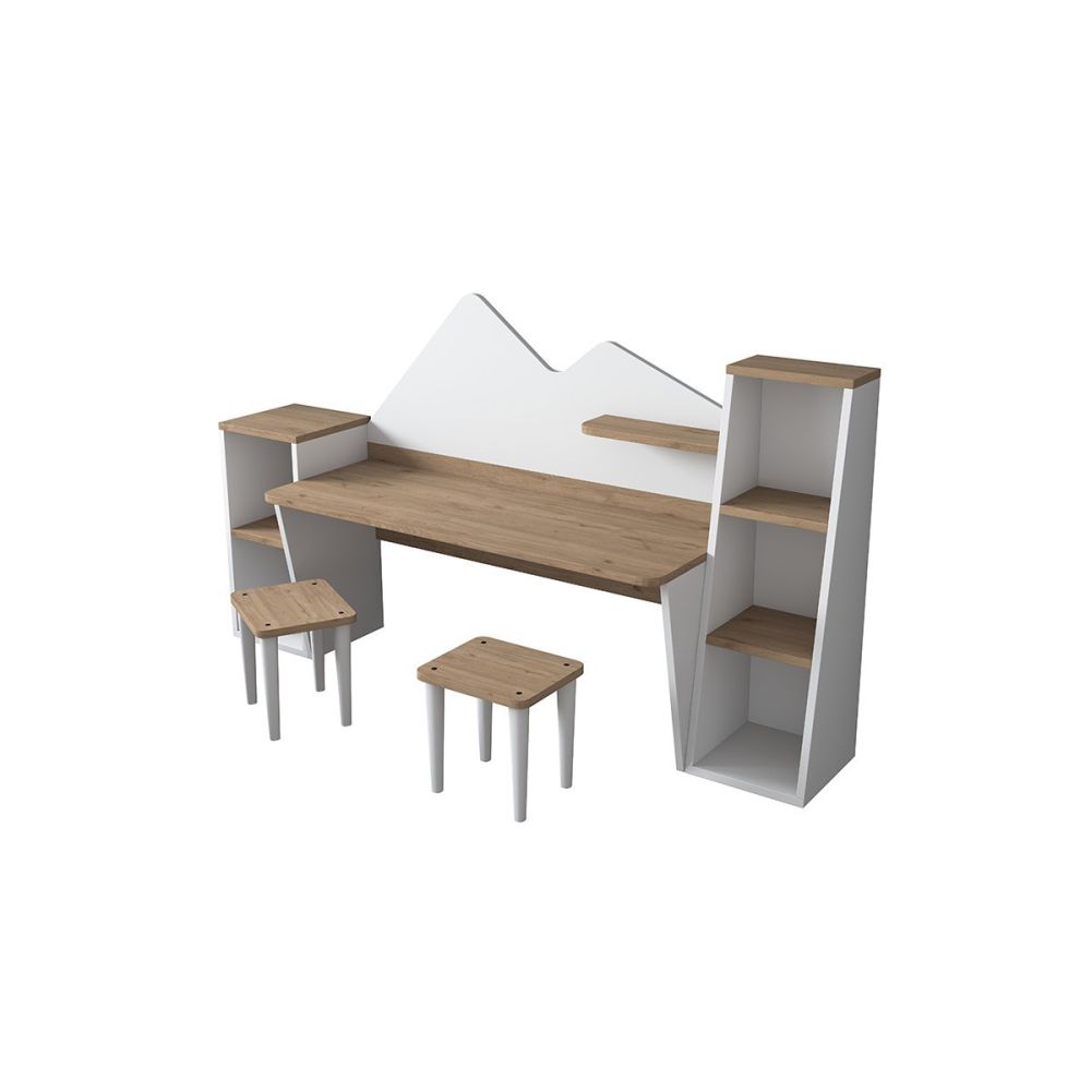 Mesa de Escritorio Infantil para Niños, Color Nogal y Blanco, 180x45x93.5 cm