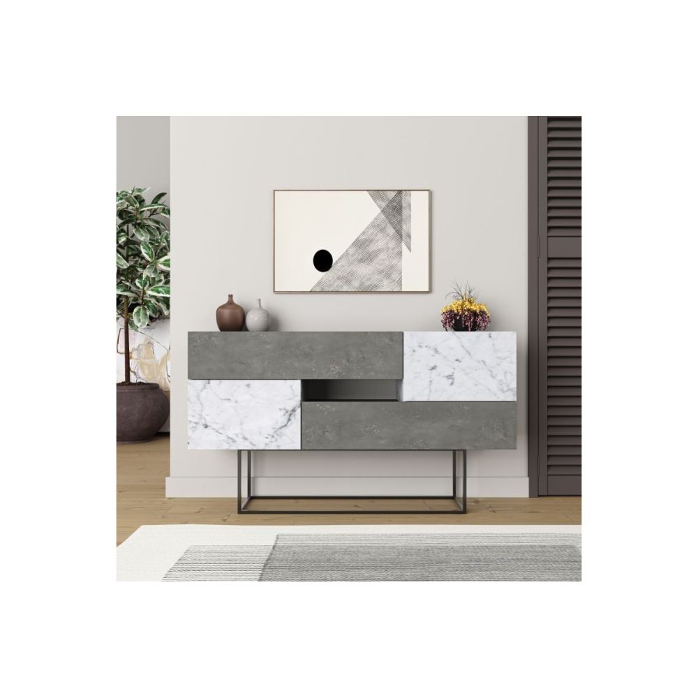 Buffet Moderno con Acabado en Mármol Gris Antiguo y Blanco