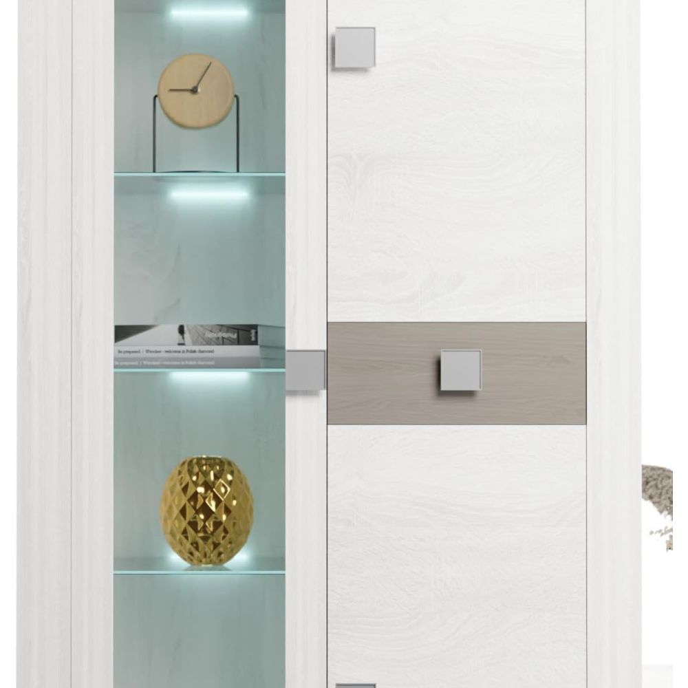 Mueble de Salón Moderno con Leds, Acabado en Andersen Pino -Gris, 40 cm (Fon), 300x200 cm