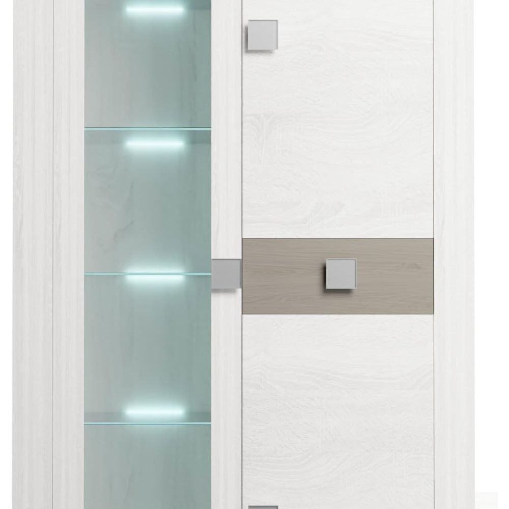 Mueble de Salón Moderno con Leds, Acabado en Andersen Pino -Gris, 40 cm (Fon), 300x200 cm