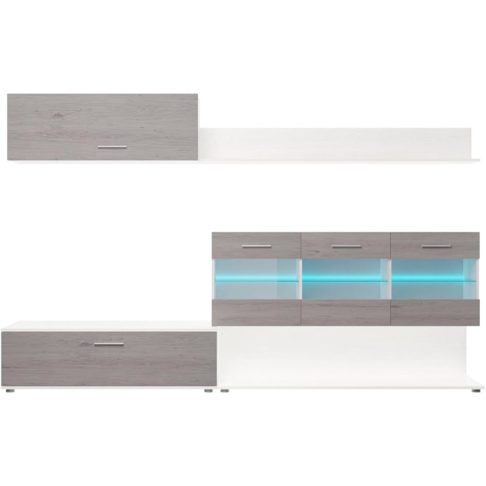 Mueble de Salón con Leds, Acabado en Andersen Pino, 250x115 cm