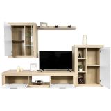 Mueble de salón y TV Moderno con Leds Color Cambria, cambria y blanco módulo de comedor