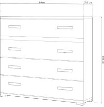 Comoda 4 Cajones, Color Blanco y Grafito, Medidas: 89 cm (Largo) x 89,6 cm (Alto) x 39,6 cm de (Fondo) Meyvaser