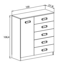 Cómoda Grande para Dormitorio o Salón – Natural y Grafito, 60 x 108 x 60 cm, 1 Puerta y 5 Cajones de Almacenaje.