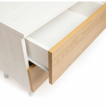 Meyvaser Mesita de noche 2 cajones Color blanco y Natural 52 cm (ancho) x 50 cm (alto) x 34,8 cm (fondo)