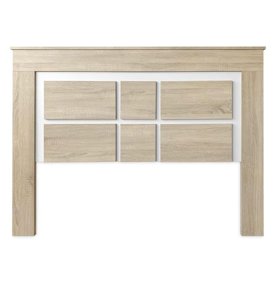 Cabezal para Cama de Matrimonio con patas, Color Cambria y Blanco, Medidas: 160 cm (Ancho) x 119,3 cm (Alto) x 3,8 cm (Fondo)