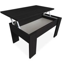 Mesa de Centro Elevable, Mesita de Salón o Comedor, Acabado en Color Wengue, Medidas: 90 cm (An) x 50 cm (Fon) x 46-57 cm (Al)