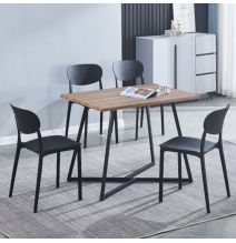 Conjunto Mesa y Sillas Comedor/Cocina: Mesa madera y Patas Metálicas En Negro (76x100x70 Cm) + 5 Sillas (80x40x55 Cm)