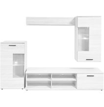 Mueble de Salón Moderno con Leds, Acabado en Andersen, Medidas: 229 cm (Ancho) x 200 cm (Alto) 38 cm (Fondo)