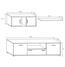 Meyvaser Mueble de salón y TV Composición para salón 200 cm Color Cambrian y Gran Espacio de Almacenamiento