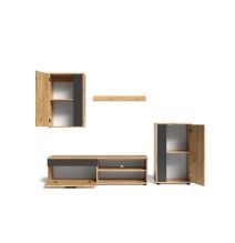 Mueble de Salón Modular Completo| Mueble para Televisión | Color Roble Nudoso y Negro