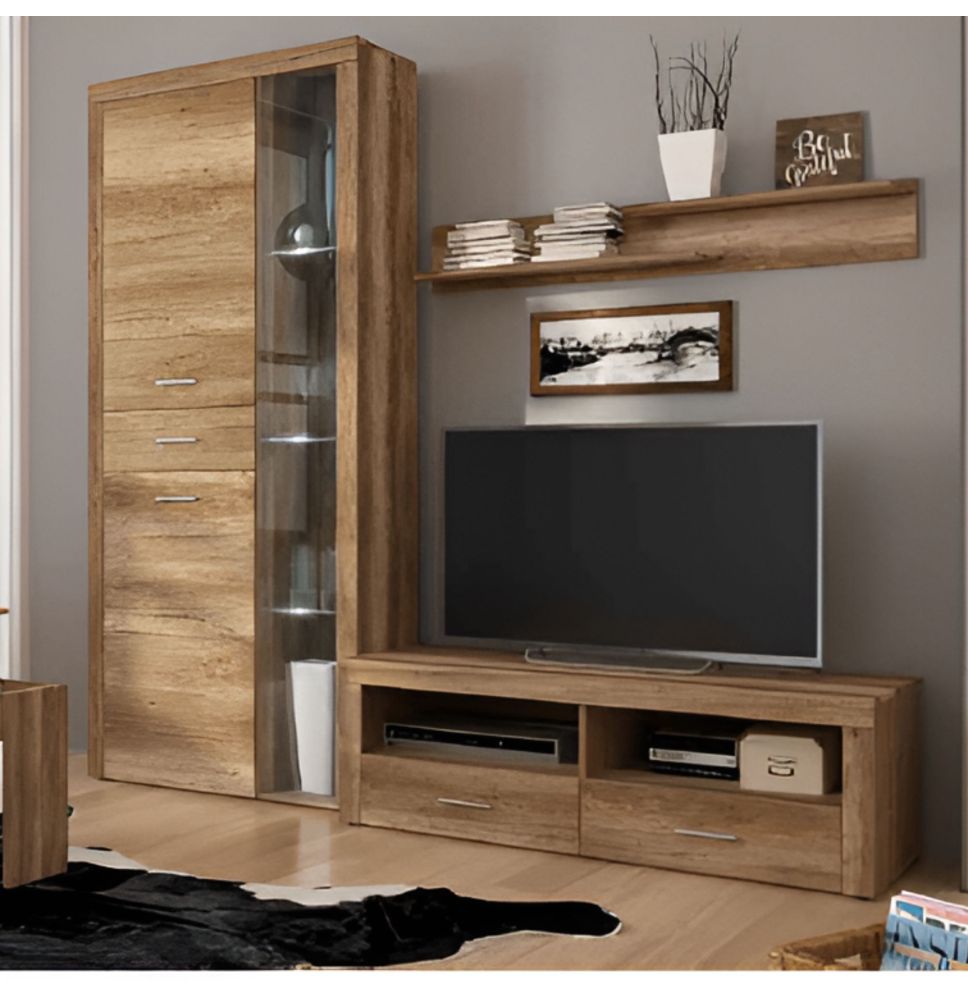 Mueble de Comedor, Mueble Salón, Acabado en Color Cañón, Medidas: 230 cm (Ancho) x 212 cm (Alto) x 41,4 cm (Fondo)