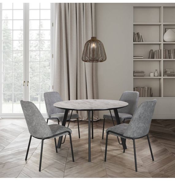 Mesa de Comedor Fija Redonda | Imitación Mármol con Pata Metálica | Diámetro 120 cm x Alto 75 cm