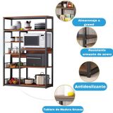 Estantería de Cocina, Estante Abierto de Pie 2 Mallas metálicas y múltiples Estantes 80x30x142cm, Color Negro y Madera