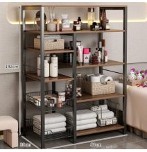 Estantería de Cocina, Estante Abierto de Pie 2 Mallas metálicas y múltiples Estantes 80x30x142cm, Color Negro y Madera