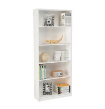 Estantería Alta Salón, Librería, Color Blanco, Medidas: 180 cm (Alto) x 75 cm (Ancho) x 25 cm (Fondo)