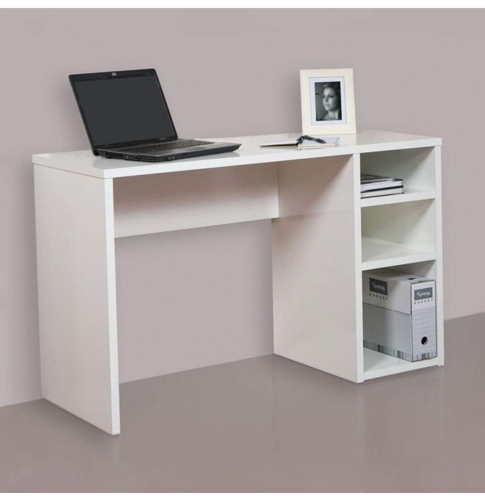 Mesa Escritorio | Mesa Estudio con 3 estantes | Color Blanco Brillo | Medidas: 120 x 75 x 50 cm