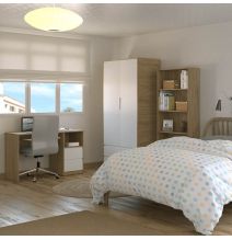 Escritorio de Oficina con 2 Cajones y 1 Estante, MDF Roble y Blanco, 120x50x75 cm - Moderno y Funcional