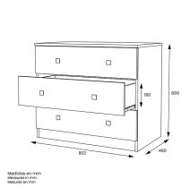 Cómoda con 3 Cajones, para Dormitorio, Acabado en Color Cemento Blanco, Medidas: 80 cm (Ancho) x 70 cm (Alto) x 48 cm (Fondo)