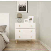 Cómoda con 3 Cajones, para Dormitorio, Acabado en Color Blanco, Medidas: 80 cm (Ancho) x 83,5 cm (Alto) x 48 cm (Fondo)