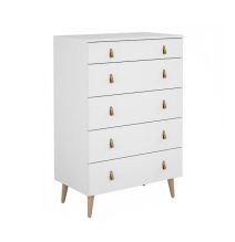 Cómoda con 5 Cajones, para Dormitorio, Acabado en Color Blanco, Medidas: 80 cm (Ancho) x 120 cm (Alto) x 48 cm (Fondo)