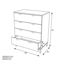 Cómoda con 4 Cajones, para Dormitorio, Acabado en Color Blanco, Medidas: 80 cm (Ancho) x 98 cm (Alto) x 48 cm (Fondo)