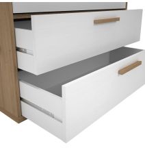 Cómoda con 4 Cajones, para Dormitorio, Acabado en Color Blanco y Roble, Medidas: 88 cm (Ancho) x 86 cm (Alto) x 48 cm (Fondo)