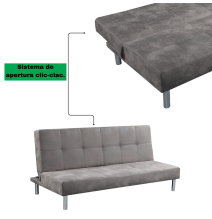 Sofá Cama 3 Plazas de Diseño Moderno, Estructura de Madera, Tapizado Color Cemento, 188x88x88 cm