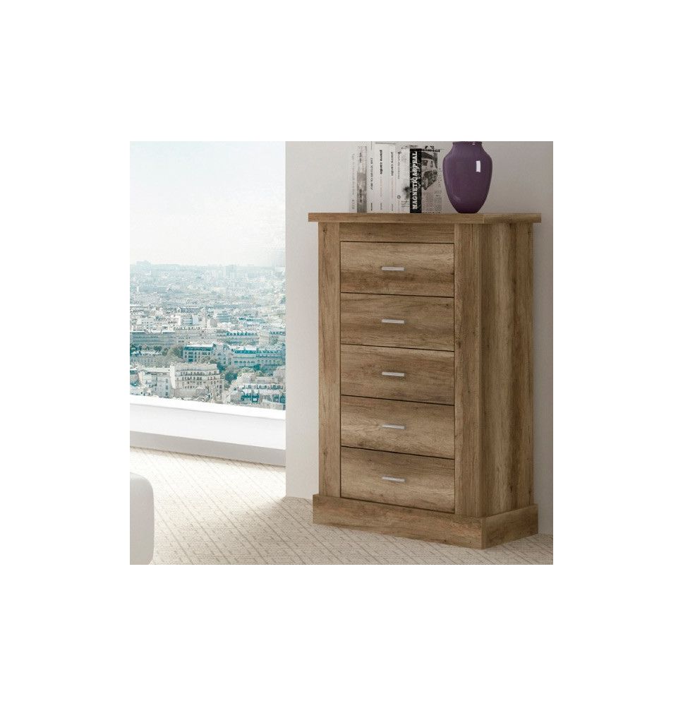 Cómoda, Sinfonier 5 Cajones, Acabado en Color Cañón, Medidas: 66 cm (Ancho) x 107 cm (Alto) x 39,6 cm de (Fondo)