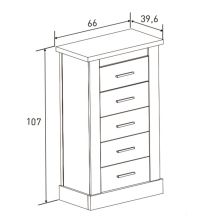 Cómoda, Sinfonier 5 Cajones, Acabado en Color Cañón, Medidas: 66 cm (Ancho) x 107 cm (Alto) x 39,6 cm de (Fondo)