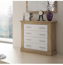 Cómoda 4 Cajones, Acabado en Blanco y Cambrian, Medidas: 91,5 cm (Ancho) x 90,8 cm (Alto) x 39,6 cm de (Fondo)