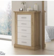 Pack Cabecero de 110 x 120 cm + 1 Mesita de Noche + Sinfonier, Color Cambria y Blanco (para Cama de 135-140 o 160)